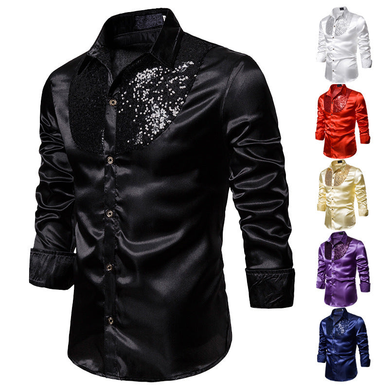 Herren Seidenhemd Glänzend mit Pailletten Elegant