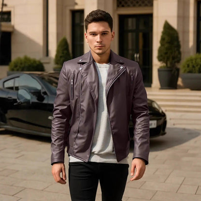 Lederjacke Herren Bikerjacke Steppnaht Schwarz