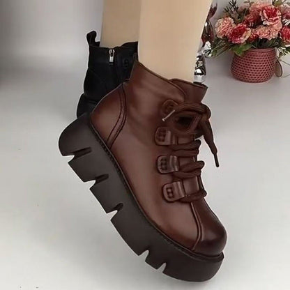 Damen Stiefelette Warm Schnürstiefeletten Mit Robuster Sohle - BerlinGlamour