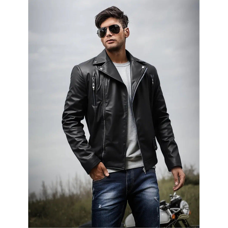 Lederjacke Herren Bikerjacke Steppnaht Schwarz