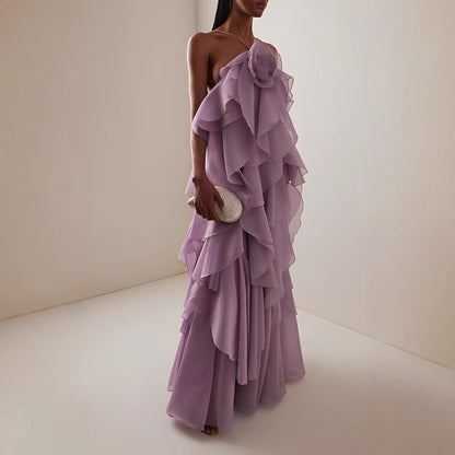 Damen Maxikleid mit Rüschen und Blumenmuster Sommerkleid