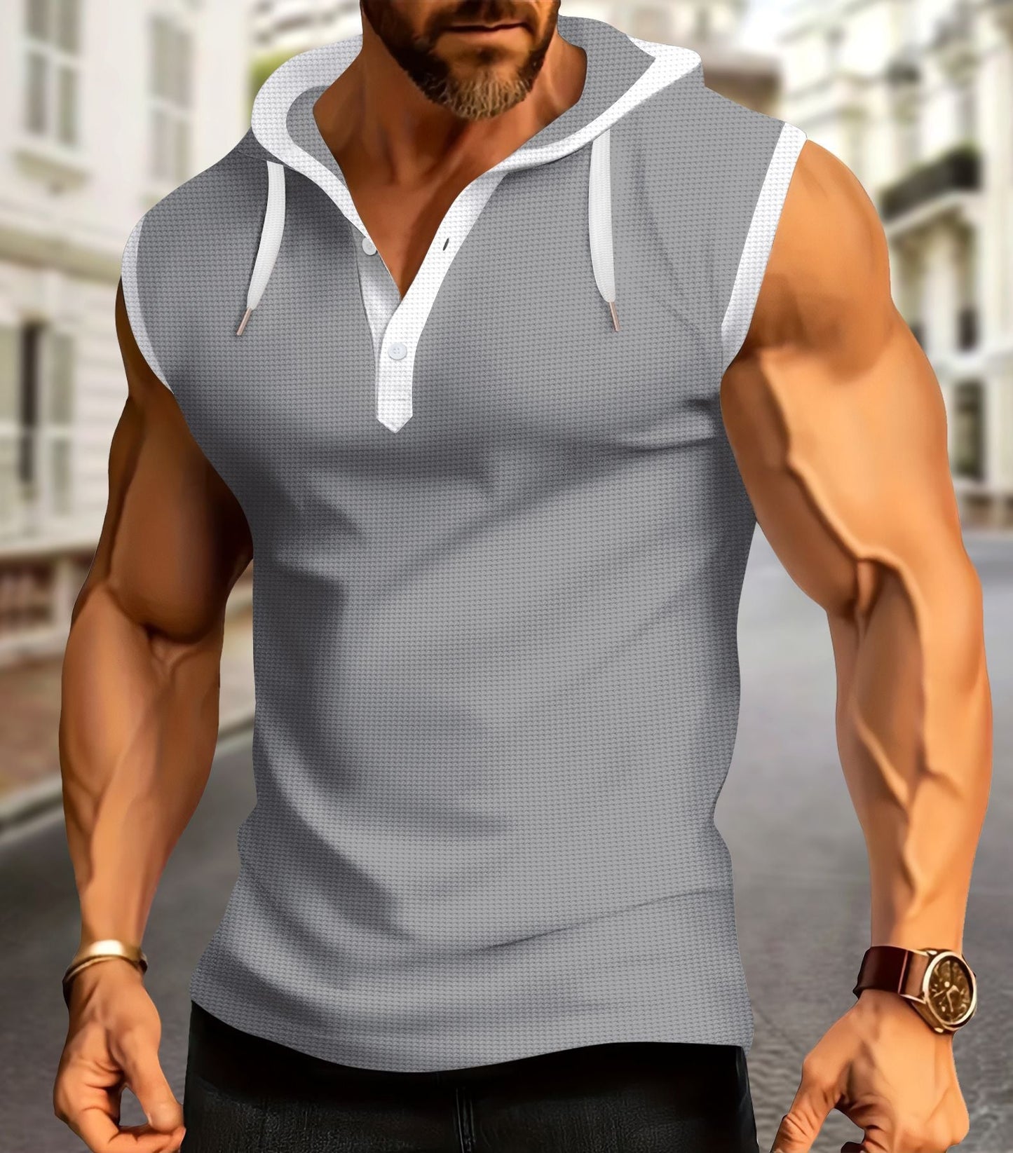 Kurzarm Kapuzen Polo Shirt Sportlich Herren