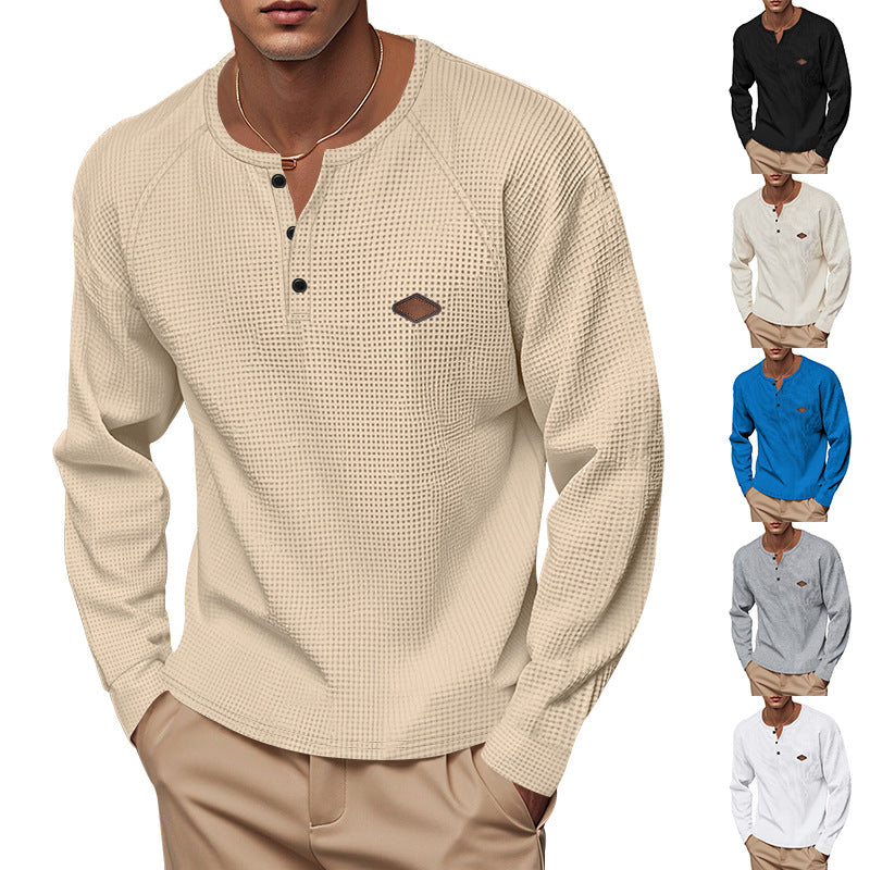 Herren Langarm-Shirt mit Knöpfen und Textil-Muster Modern - BerlinGlamour