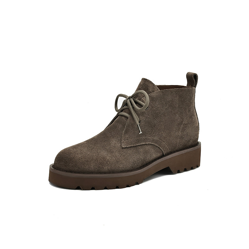 Damen Stiefeletten Wildleder Bequem Schnürsenkel Braun