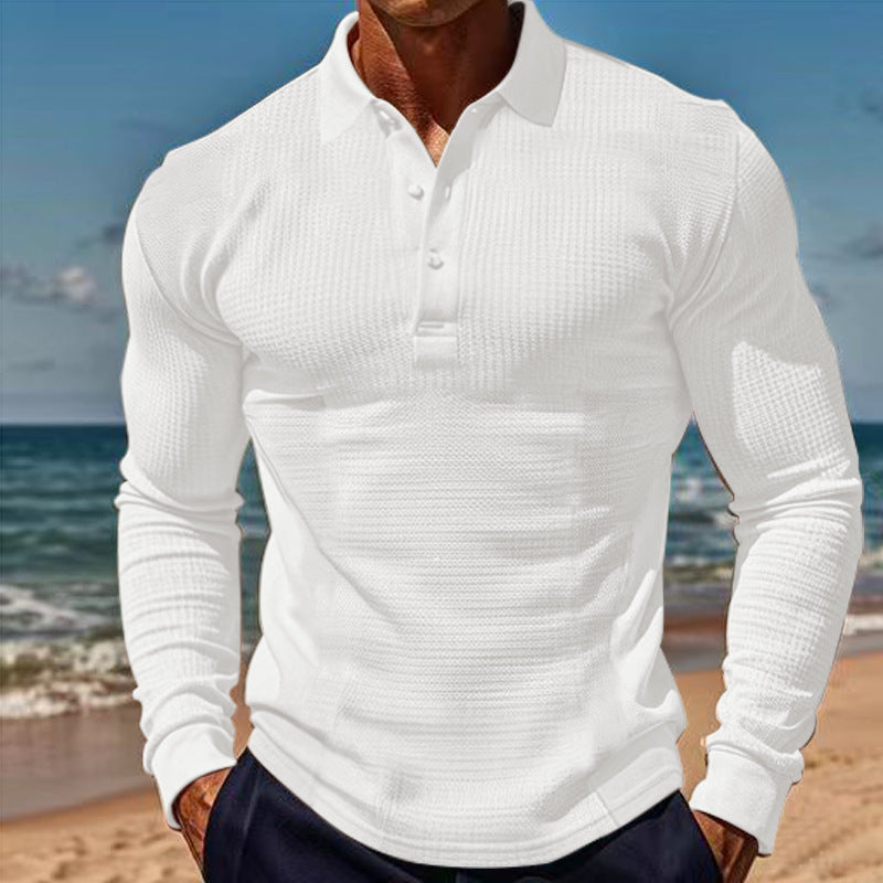 Herren Polohemd Langarm Elegant Knopfleiste Modern