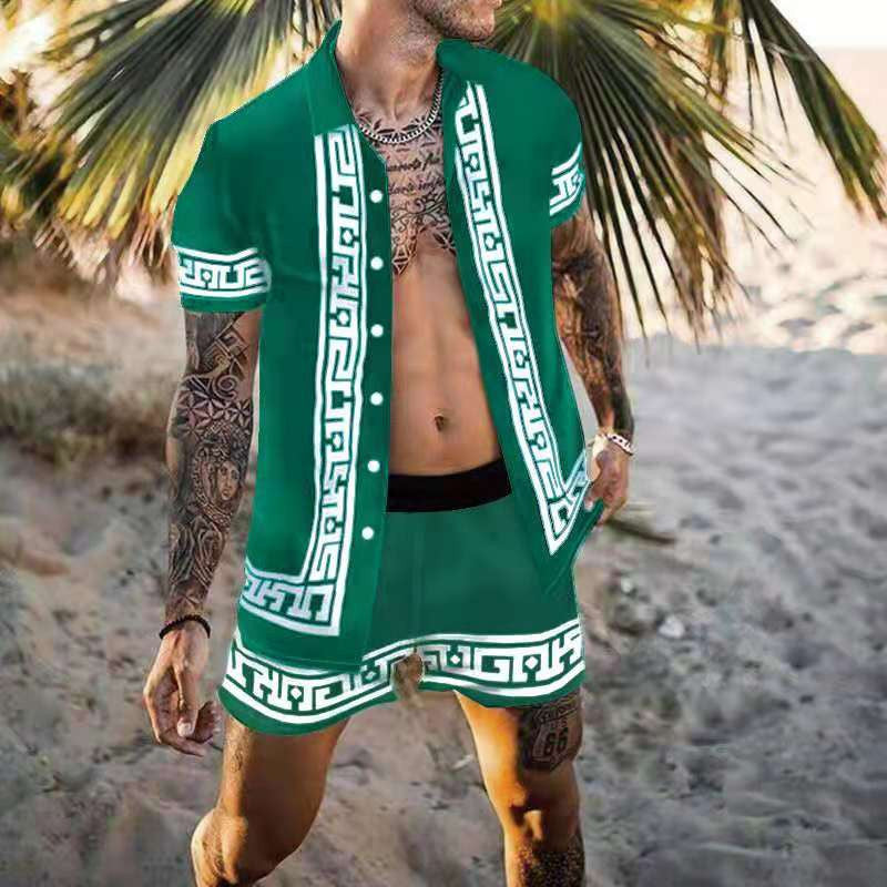 Herren Urlaubsshirt Kurzarm Floral Print Sommer Set