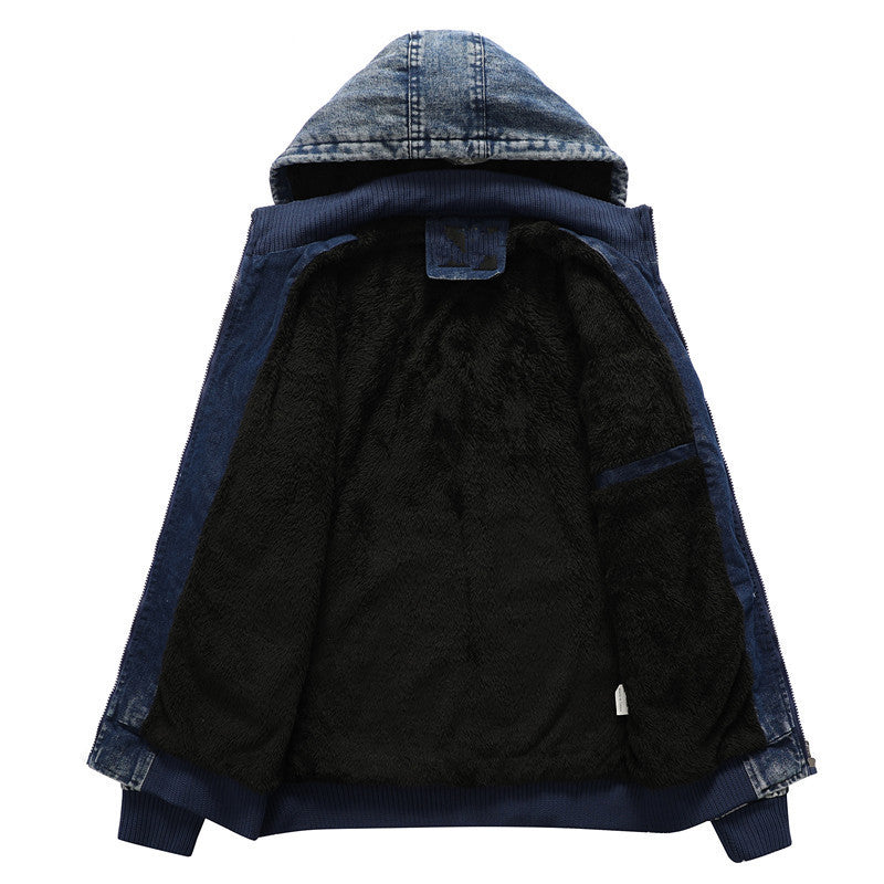 Herren Jeansjacke Fleece gefüttert mit Kapuze