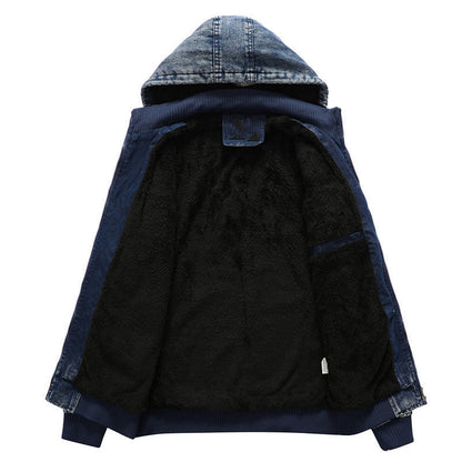 Herren Jeansjacke Fleece gefüttert mit Kapuze