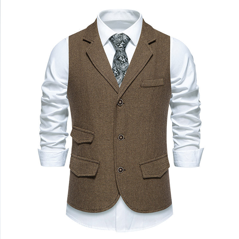 Herren Anzugweste Herringbone Klassisch Elegante Mit Taschen