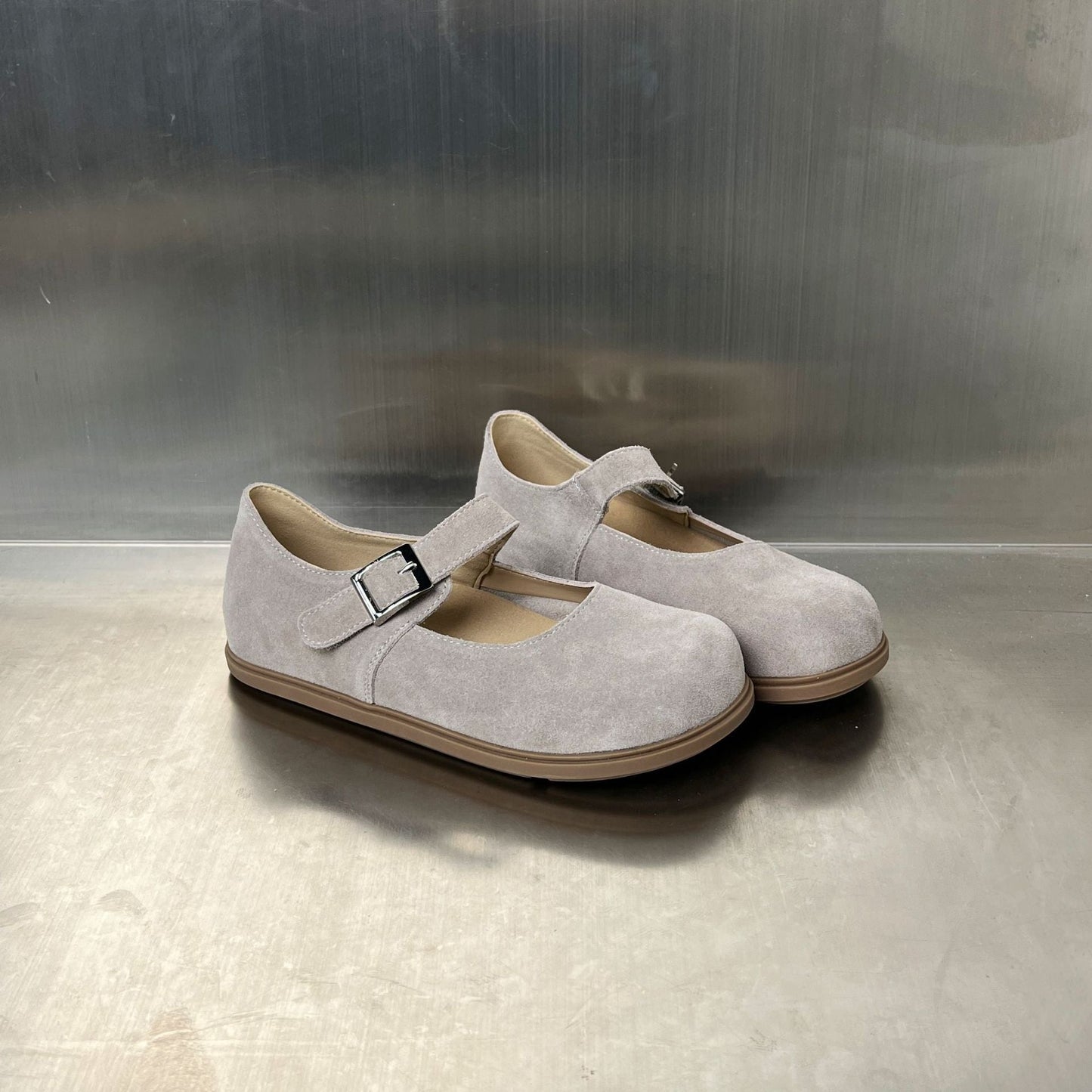 Damen Halbschuhe Weiches Wildleder Komfortabel Mit Riemen