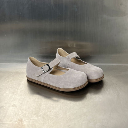 Damen Halbschuhe Weiches Wildleder Komfortabel Mit Riemen