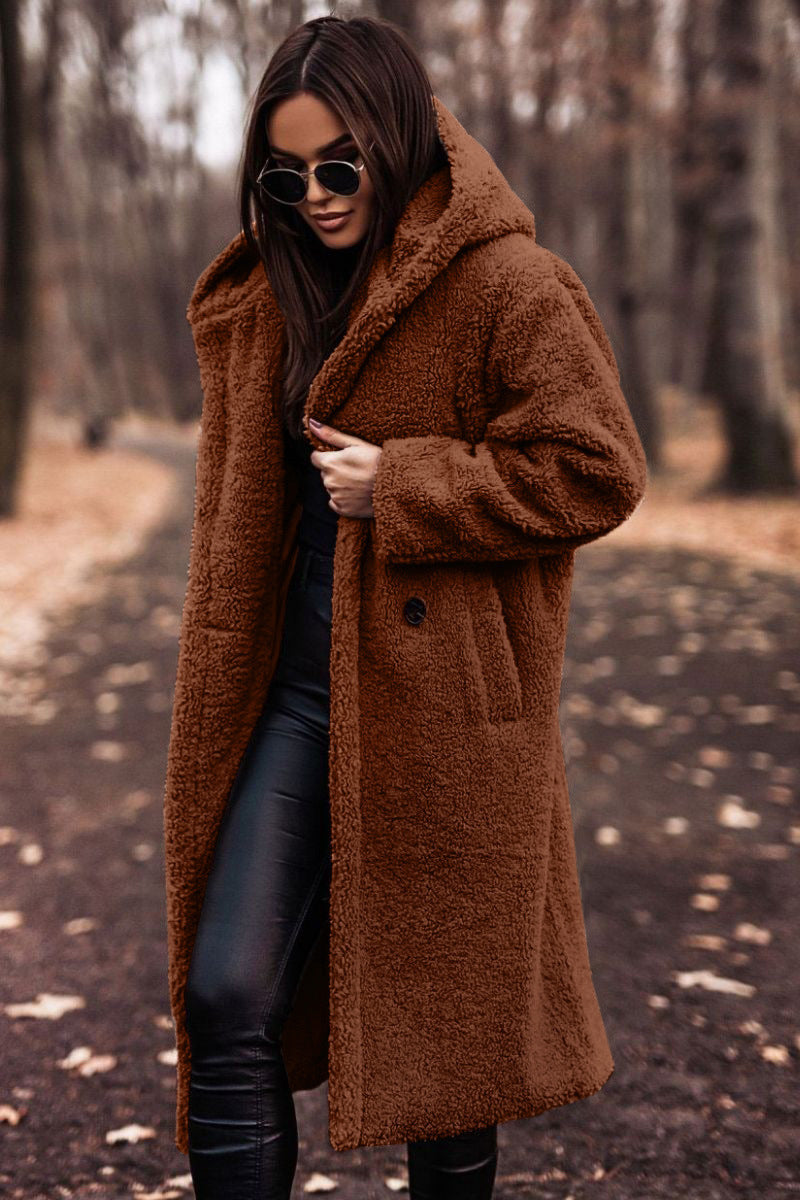 Damen Teddyjacke Oversized Kuscheljacke mit Kapuze