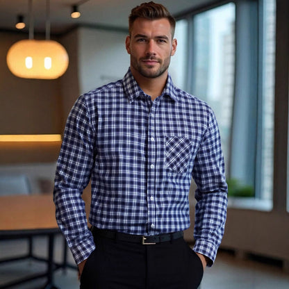 Herren Langarmhemd Karierter Stil Komfort Passform - BerlinGlamour