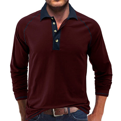Herren Langarmshirt Modern Reverskragen Kontrastnähte Elegant