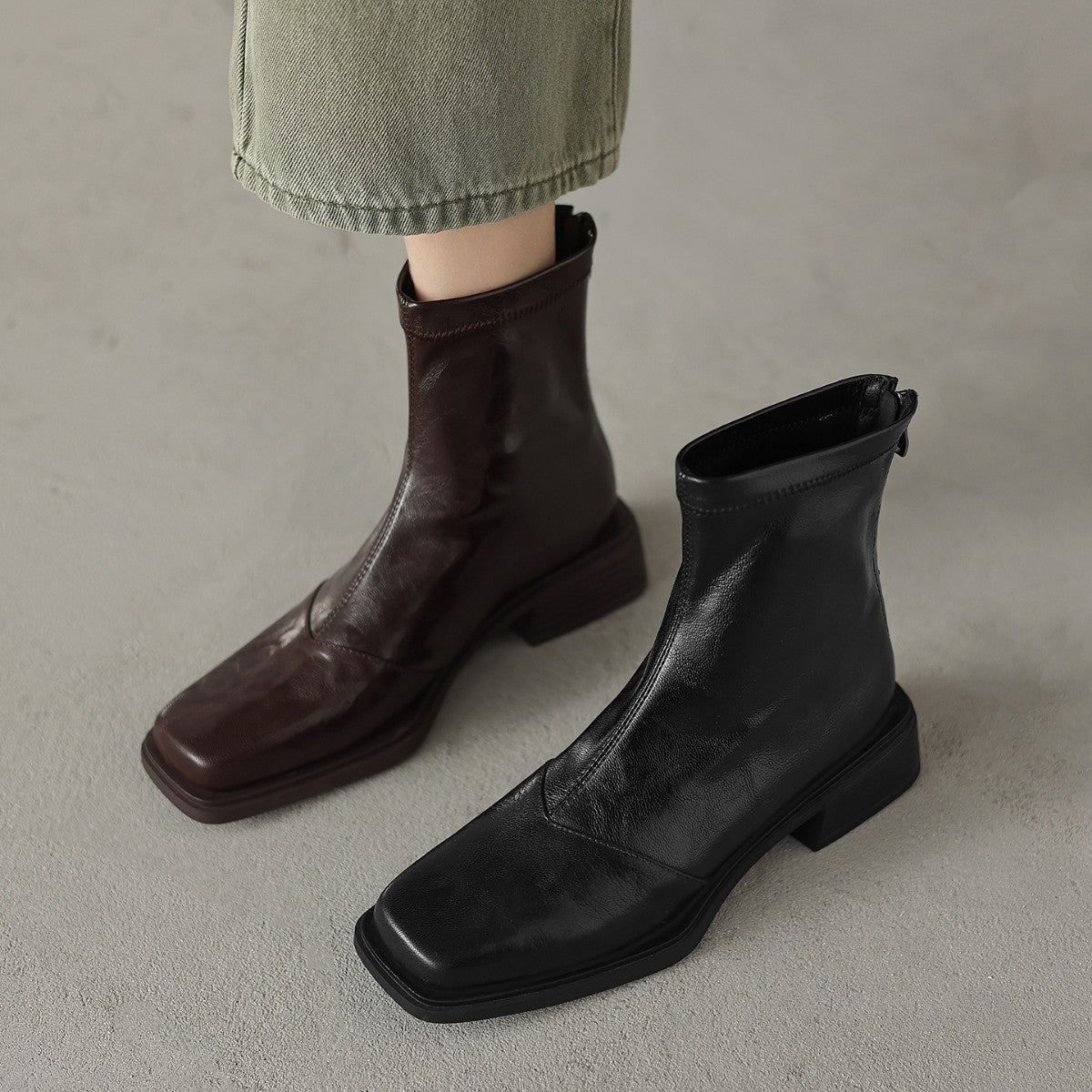 Damen Stiefeletten Blockabsatz Leder Schwarz Modern - BerlinGlamour