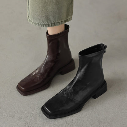 Damen Stiefeletten Blockabsatz Leder Schwarz Modern - BerlinGlamour