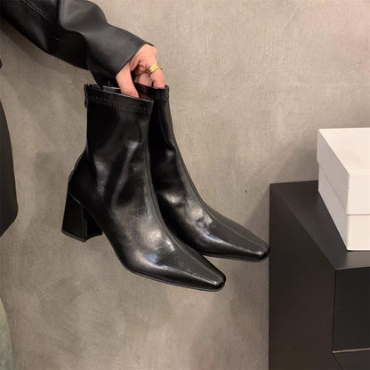 Damen Stiefeletten Spitze Elegant Blockabsatz Schuhe