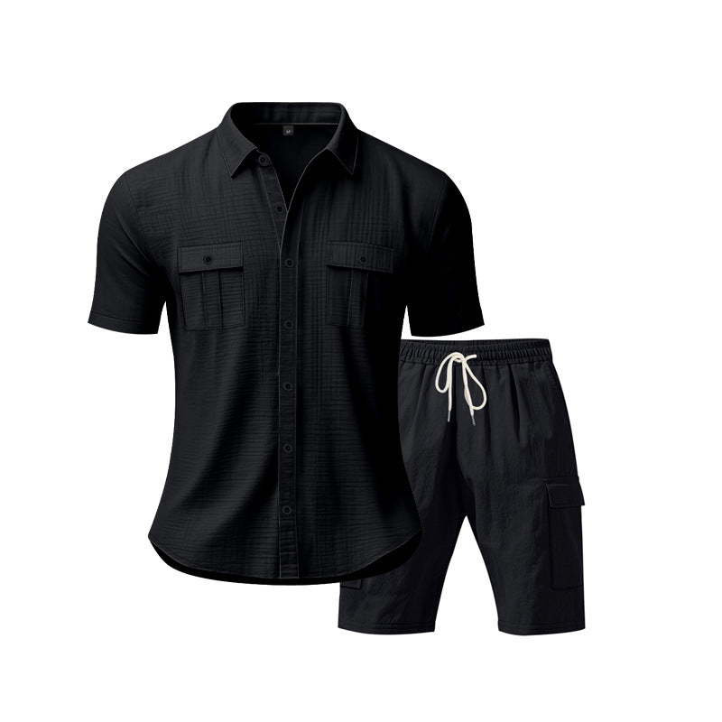 Herren Kurzarm-Shirt-Set Sportlich atmungsaktiv mit Taschen