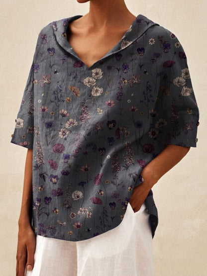 Damen Bluse Modern mit Blumenmuster und V-Ausschnitt