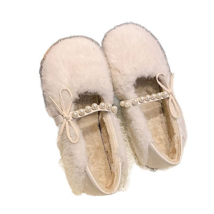 Damen Hausschuhe Flauschig Warm mit Perlen
