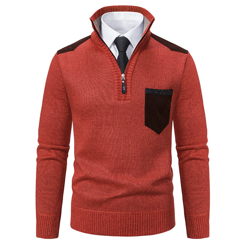 Eleganter Herren Strickpullover mit Kragen und Taschen