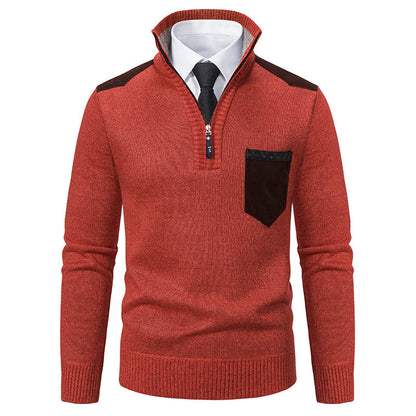 Eleganter Herren Strickpullover mit Kragen und Taschen
