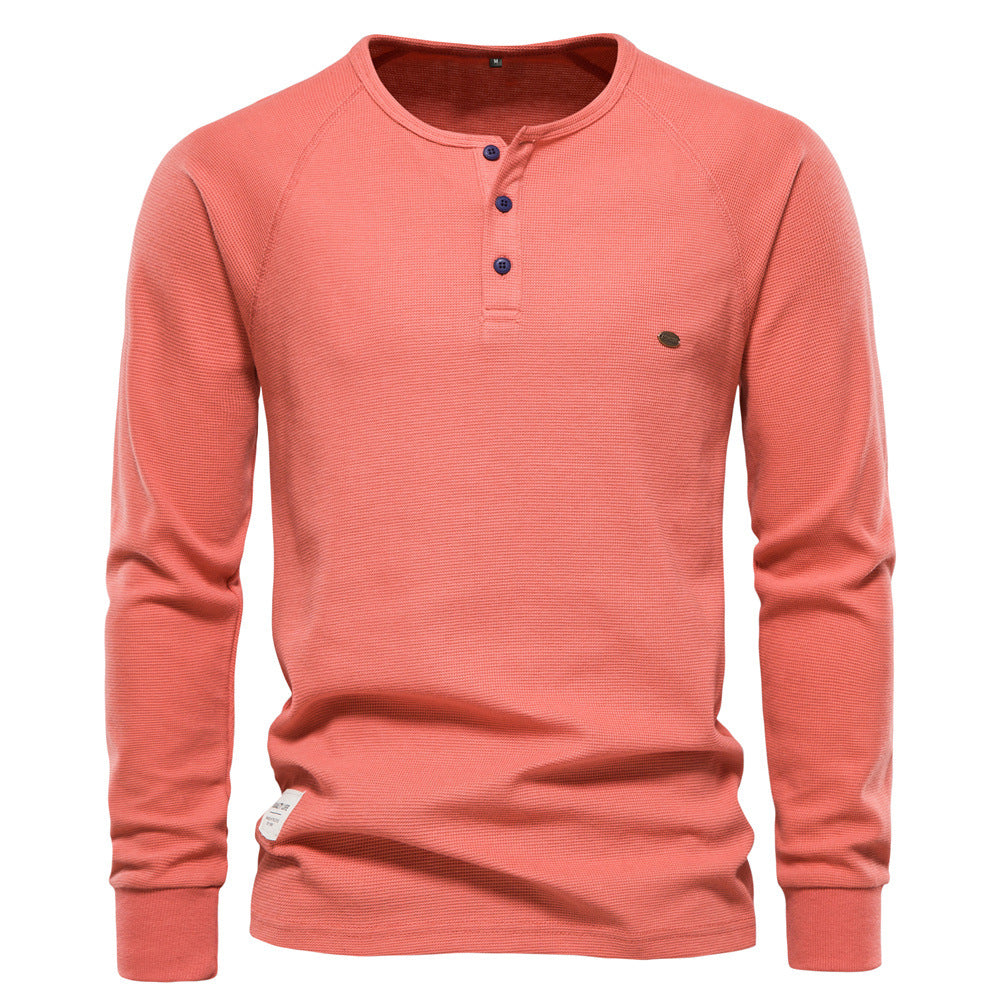 Herren Langarmshirt Modern mit Knopfleiste und Struktur Oberfläche