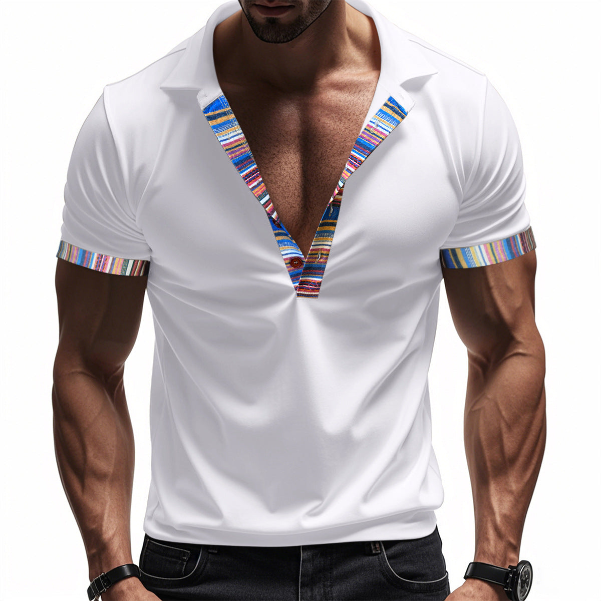 Herren Poloshirt Modern V-Ausschnitt Bunt