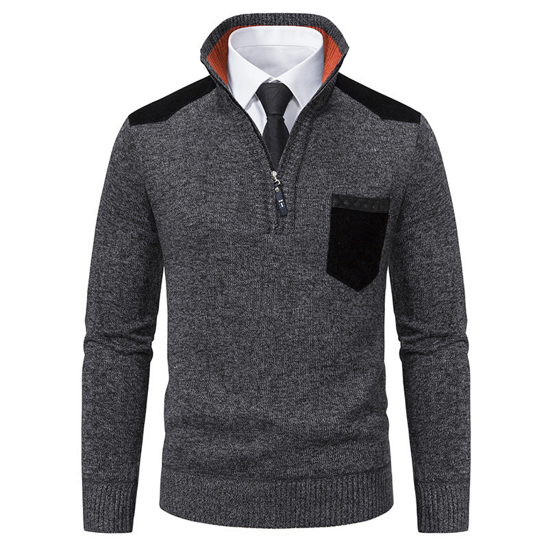 Herren Pullover Stehkragen Reißverschluss Kontrast