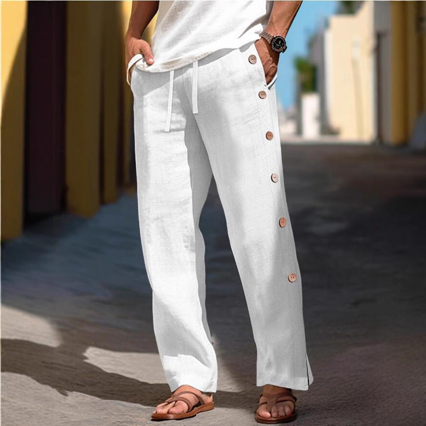 Herren Leinenhose Bequem Locker Mit Knöpfen