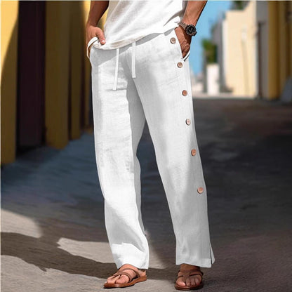 Herren Leinenhose Bequem Locker Mit Knöpfen