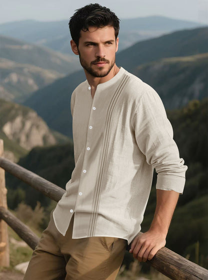 Herren Hemd Langarm Stehkragen Modern Elegant