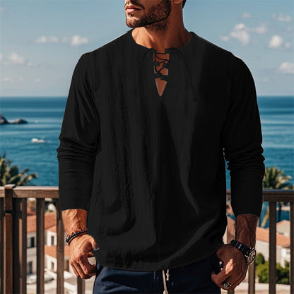 Modernes Langarmshirt mit Schnürung und V-Ausschnitt Berlin-Glamour