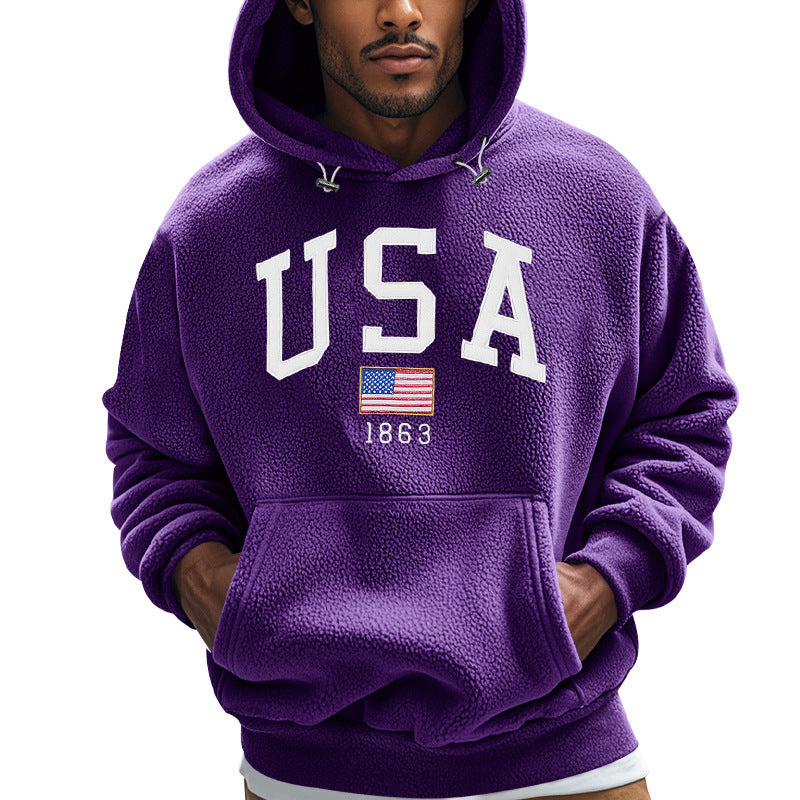 Herren Fleece Hoodie mit USA-Print, Weich und Warm