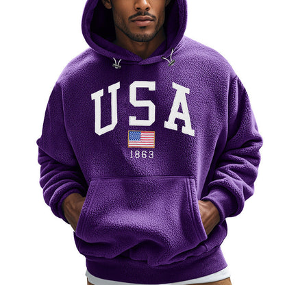 Herren Fleece Hoodie mit USA-Print, Weich und Warm