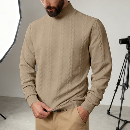Herren Strickpullover Hoher Kragen Zopf Muster Modern