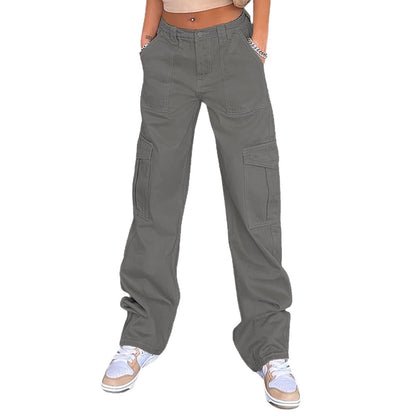 Damen Cargo-Hose Weite Bein mit Seitentaschen