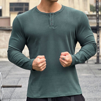 Herren Langarmshirt Modern mit Knopfverschluss Elegант