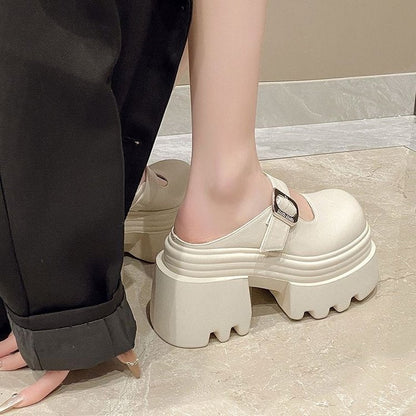 Damen Clogs Plateau Modisch Schnallenverschluss