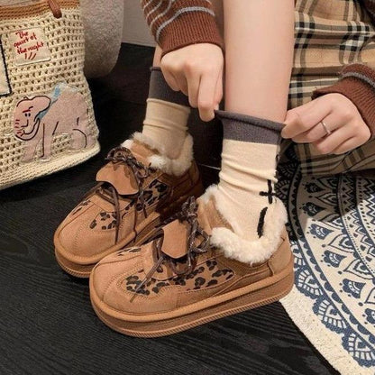 Damen Sneaker Leopardenmuster Fell gefüttert Winter