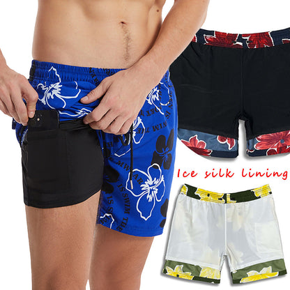 Herren Badeshorts Blumenmuster Flexibler Kordelzug
