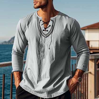 Herren Langarmshirt Modern Schnürdetail Trendig - BerlinGlamour