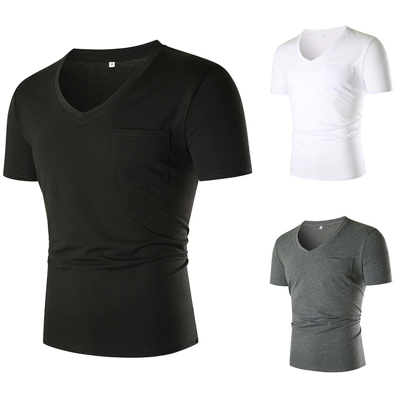 Herren T-Shirt V-Ausschnitt Slim Fit mit Brusttasche