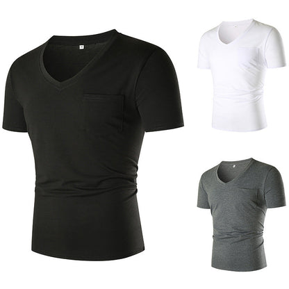 Herren T-Shirt V-Ausschnitt Slim Fit mit Brusttasche
