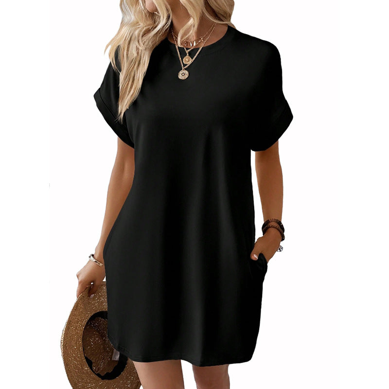 Damen T-Shirt-Kleid mit Taschen Lässig Leger Sommerkleid