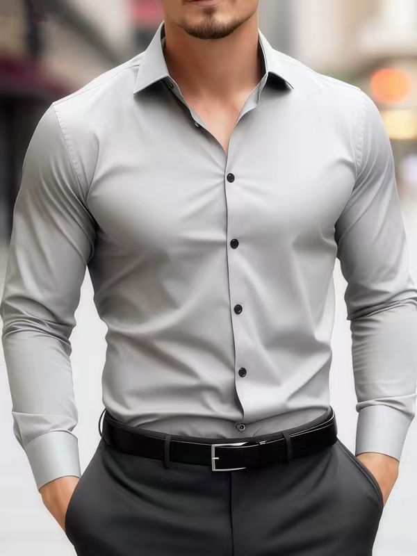 Herren Slim Fit Langarmhemd Elegant Modern