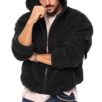 Herren Fleecejacke Kapuze Reißverschluss Warm Modern