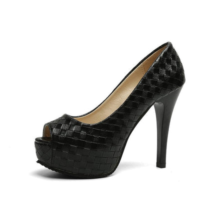 Damen High Heel Pumps mit Geflecht und Hohem Absatz Elegant