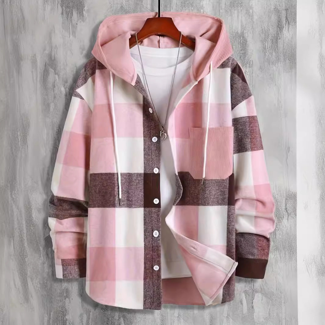 Herren Kapuzenjacke Kariert Modern Urban