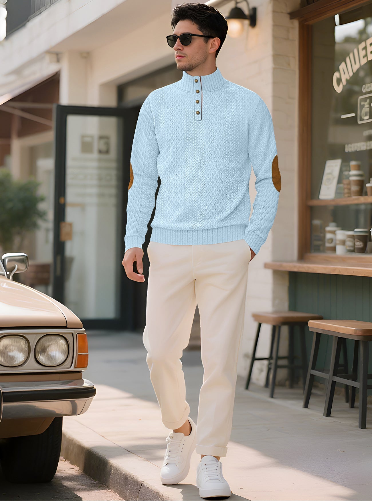 Herren Pullover Strick Eleganter Kragen Mit Knöpfen